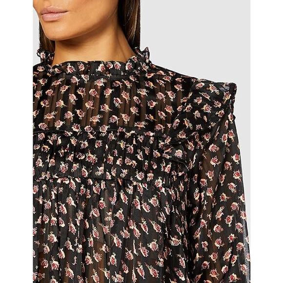 SCOTCH & SODA Floaty Ruffled Long Sleeve Top in Black Floral Print size XS - Picture 5 of 11